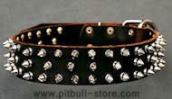 APBT Leather Spiked Dog Collar - 3 Rows of spikes