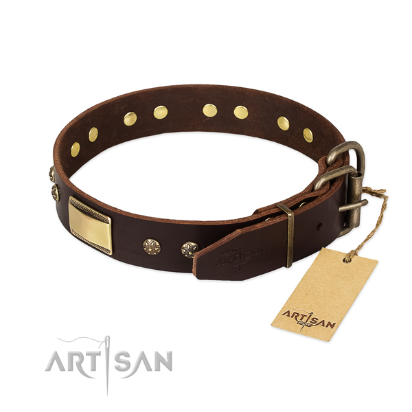 Handy use full grain genuine leather collar with adornments for your pet