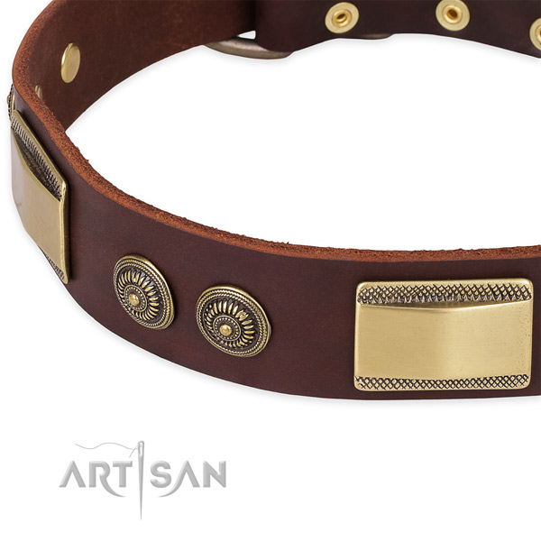 Walking full grain genuine leather collar with corrosion proof buckle and D-ring