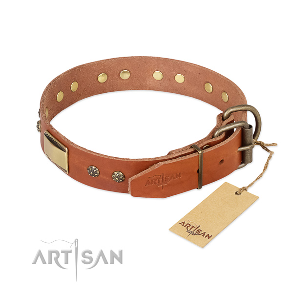 Daily walking natural genuine leather collar with studs for your pet