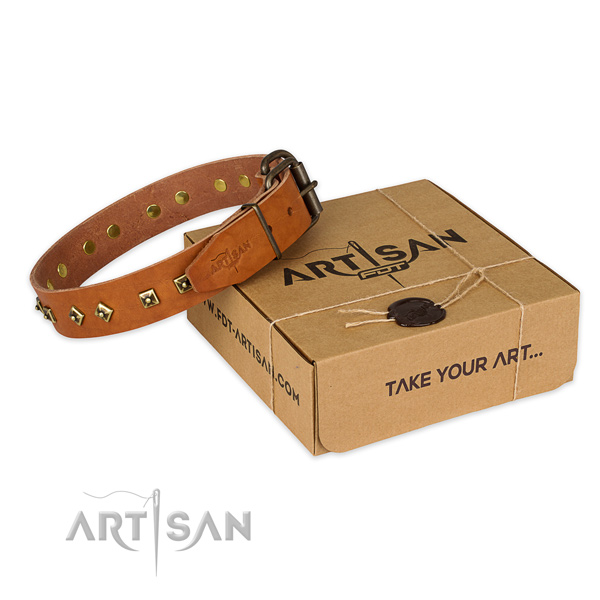 Finest quality natural genuine leather dog collar for everyday use