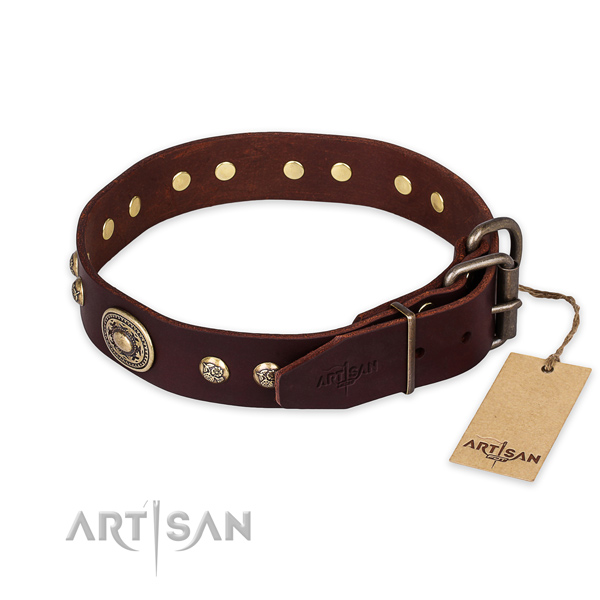 Walking full grain leather collar with decorations for your doggie