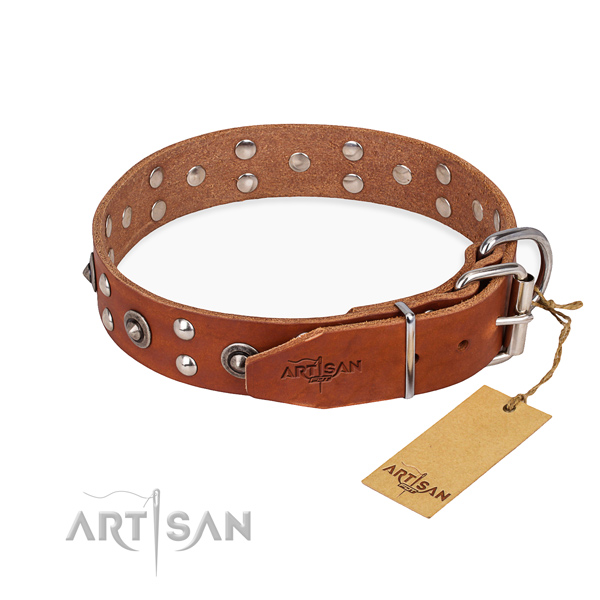 Daily use full grain genuine leather collar with studs for your doggie