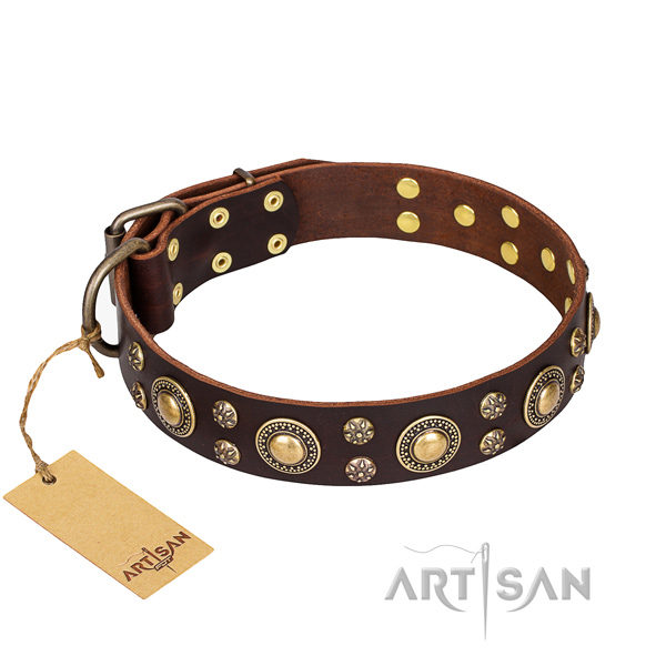 Long-wearing leather dog collar with non-rusting elements