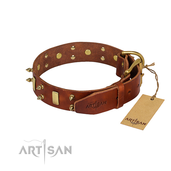 Full grain leather dog collar with smooth exterior
