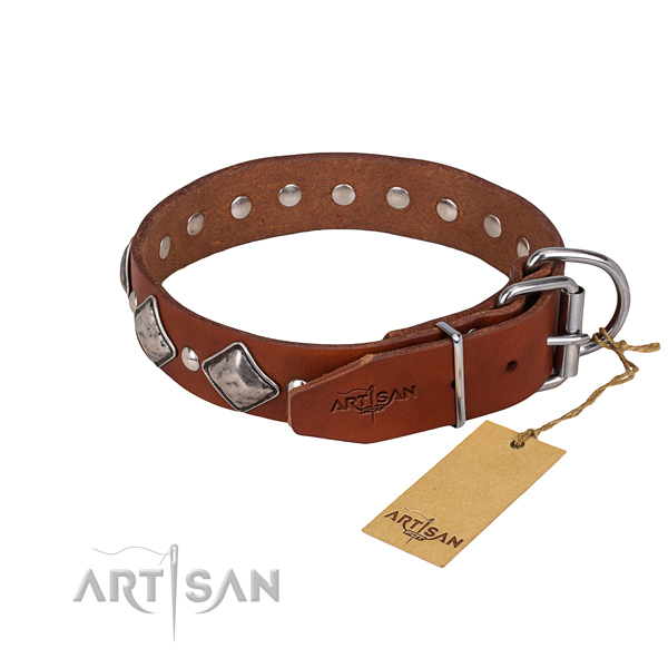 Full grain leather dog collar with thoroughly polished exterior