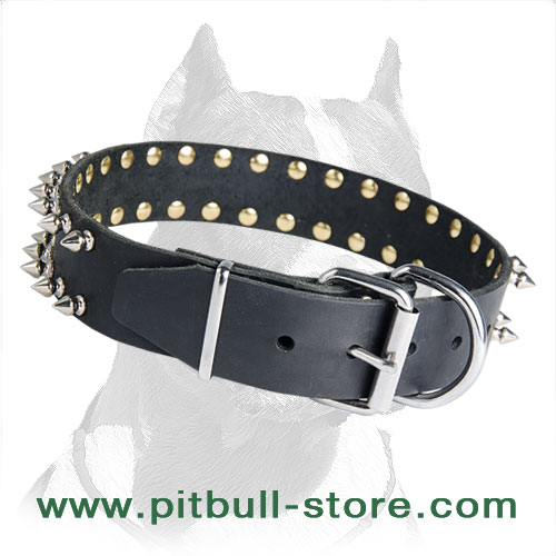 Pitbull leather collar with D-ring and buckle