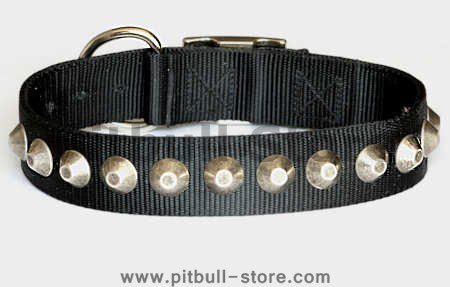 Gorgeous Wide Nylon Dog Collar With Nickle Pyramids for Pitbull