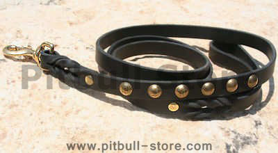 Studded leather dog leash for walking and tracking,Length 2-6 FT for Pitbull