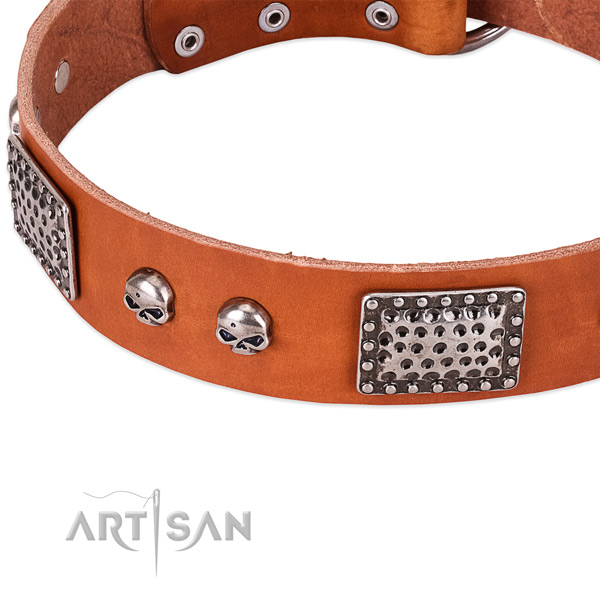 Strong studs on full grain genuine leather dog collar for your four-legged friend