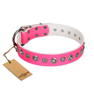 "Pink Faerie" FDT Artisan Trendy Leather Pitbull Collar with Old Silver-like Plated Decorations "Pink Faerie" FDT Artisan Trendy Leather Pitbull Collar with Old Silver-like Plated Decorations