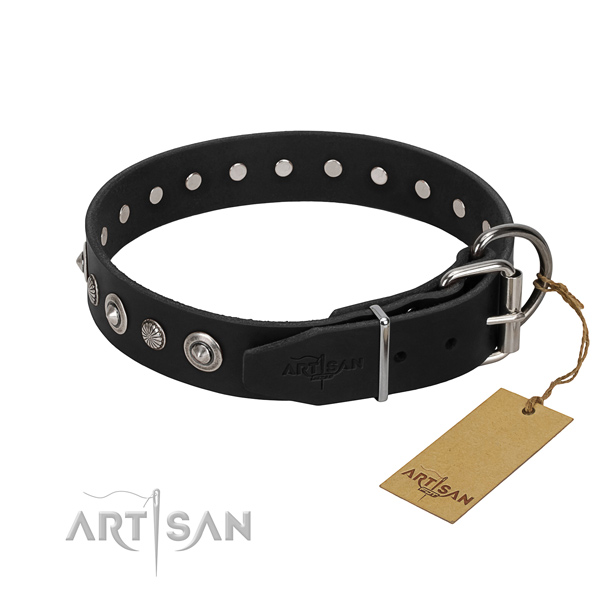 High quality natural leather dog collar with exquisite embellishments