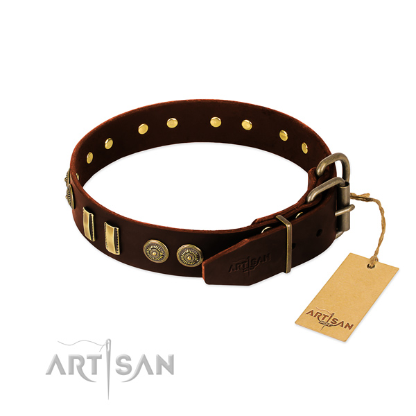 Corrosion proof studs on natural leather dog collar for your four-legged friend