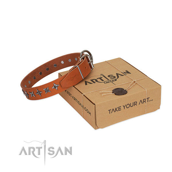 Comfortable wearing dog collar of fine quality leather with studs