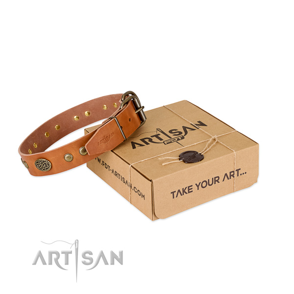Durable fittings on full grain leather dog collar for your canine
