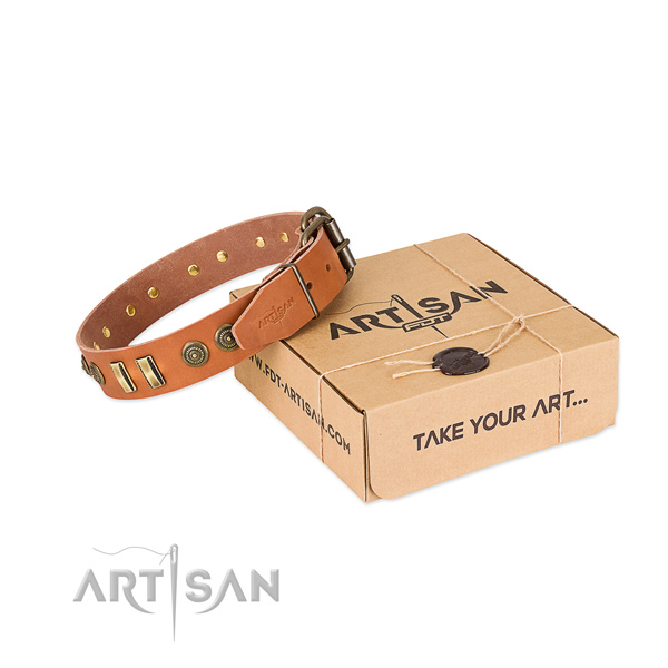 Reliable fittings on full grain genuine leather dog collar for your dog