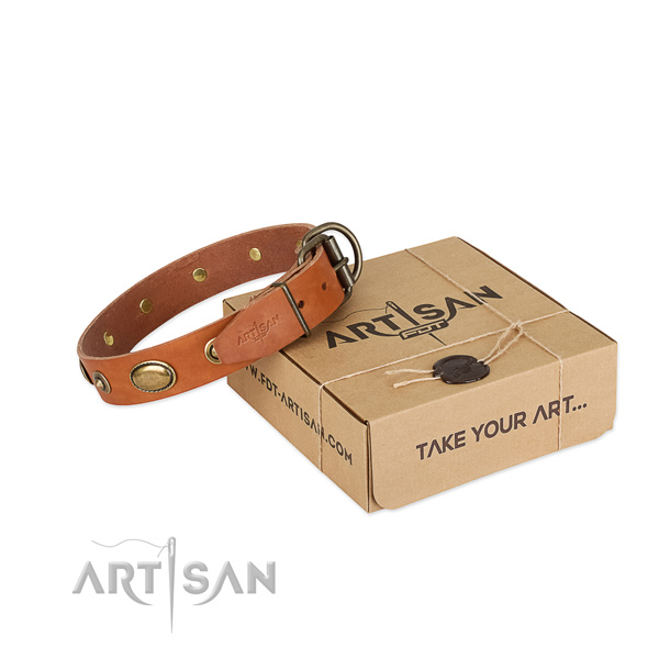 Strong buckle on natural leather dog collar for your doggie