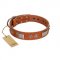 "Pawsy Glossy" FDT Artisan Exclusive Tan Leather Pitbull Collar 1 1/2 inch (40 mm) wide