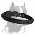 Leather Dog Collar with handcrafted braid for elegant look