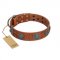 "Blue Sands" FDT Artisan Tan Leather Pitbull Collar with Silver-like Studs and Round Conchos with Stones