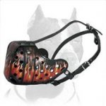 Stylish Flames Painted Leather Muzzle for Pitbull