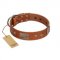 "Great Obelisk" Handcrafted FDT Artisan Tan Leather Pitbull Collar with Large Plates and Pyramids