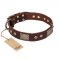 FDT Artisan 'Loving Owner' Decorated Leather Pitbull Dog Collar with Plates and Studs 1 1/2 inch (40 mm)