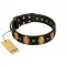 "Doggie Woggie" Designer Handmade FDT Artisan Black Leather Pitbull Collar with Ovals and Studs