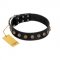 "Inky Prettification" FDT Artisan Black Leather Pitbull Collar with One Row of Studs