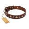 'Caprice of Fashion' FDT Artisan Pitbull Brown Leather Dog Collar with Round Decorations