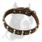 Designer 3 Rows Leather Dog Collar with Pyramids and Studs