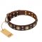 'Flower Melody' FDT Artisan Brown Leather Dog Collar with Mixed Studs