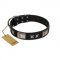 "Pitch Dark" FDT Artisan Black Leather Pitbull Collar with Stars and Plates