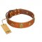 "Space Warrior" FDT Artisan Tan Leather Pitbull Collar with Ovals and Stars