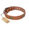 'Stunning Dress' Handcrafted FDT Artisan Tan Leather Pitbull Collar - 1 1/2 inch (40 mm) wide
