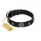 "Ad Infinitum" Durable FDT Artisan Black Leather Pitbull Collar with Chrome Plated Brooches