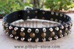 3 Rows Leather Dog Collar with Pyramids and Studs-Studded collar