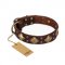 'Golden Square' FDT Artisan Brown Leather Pitbull Collar with Large Squares - 1 1/2 inch (40 mm) wide