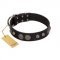 "Tricky Ricky" FDT Artisan Black Leather Pitbull Collar Adorned with Silver-Like Conchos