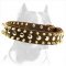 3 Rows Leather Dog Collar with Nickel Studs and Brass Spikes