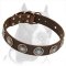 Pitbull Leather Dog Collar with Silver Plated Circles & Blue Stones