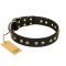 'Rhomb Style' FDT Artisan Pitbull Decorated Black Leather Dog Collar with Old Bronze-Like Plated Studs 1 1/2 inch (40 mm) Wide
