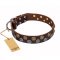 'Strong Shields' FDT Artisan Leather Pitbull Collar with Fancy Adornment - 1 1/2 inch (40 mm) wide