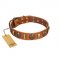 "Strike of Rock" FDT Artisan Tan Leather Pitbull Collar with Plates and Medallions with Skulls