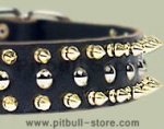 Black Leather Spiked Studded Dog Collar for Pitbull