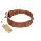 "Brave Spirit" Handmade FDT Artisan Designer Tan Leather Pitbull Collar with Shields