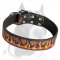 Leather Dog Collar with Bright Image of Burning Flames for Pitbull