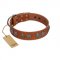 "Luxurious Life" Premium Quality FDT Artisan Tan Leather Pitbull Collar with Round Adornments