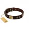 "Bow-Wow Effect" FDT Artisan Brown Leather Pitbull Collar with Plates and Ornate Studs