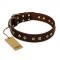 'Fashion Studs' FDT Artisan Decorated Brown Leather Pitbull Collar with Old Bronze-Plated Steel Hardware 1 1/2 inch (40 mm) Wide